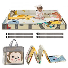 Reversible Bostome baby play mat with folding walls, featuring educational patterns and XPE foam.
