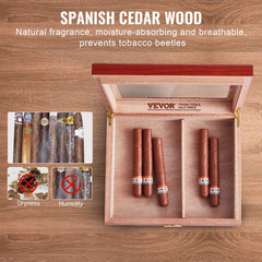 Spanish cedar wood humidor with glass top and hygrometer for 25 cigars.