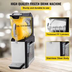 Bostome 10L slushie machine with stainless steel body and yellow 2.6-gallon tank.