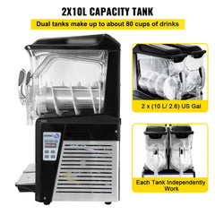 Bostome 20L double bowl slushy machine with stainless steel body and dual independent tanks.