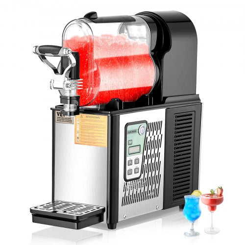 Bostome 3L slushy machine with stainless steel black body and digital control panel, two drinks shown.