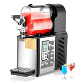 Bostome 3L slushy machine with stainless steel black body and digital control panel, two drinks shown.