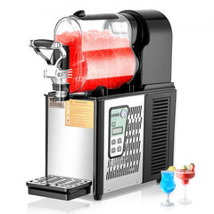 Bostome 3L slushy machine with stainless steel black body and digital control panel, two drinks shown.