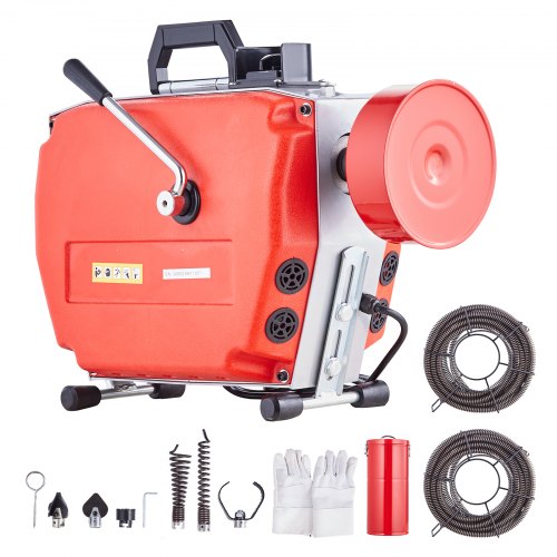 Bostome 120FT drain cleaner machine with 420W motor and 120 FT steel cables for unclogging pipes.