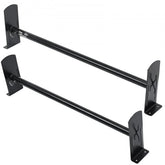 Adjustable alloy steel ladder rack for vans, supports up to 500 lbs with rust protection.