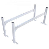 Aluminum ladder rack for vans, adjustable length and height, supports 400 lbs capacity.