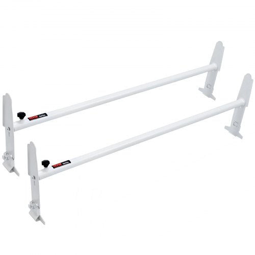 Pair of adjustable white alloy steel bars for van roof ladder rack, 47.2-78.7in.