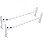 Pair of adjustable white alloy steel bars for van roof ladder rack, 47.2-78.7in.
