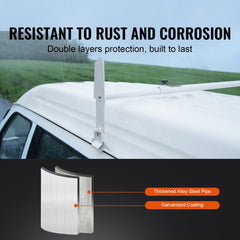 Adjustable alloy steel van roof ladder rack with double-layer galvanized rust protection.