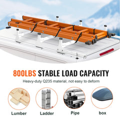 Bostome van roof ladder rack for Ford Transit Custom with adjustable crossbars and roller mechanism.