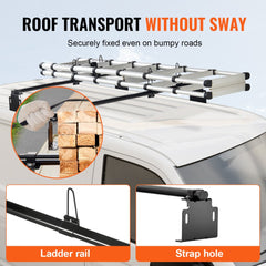Universal truck roof ladder rack with crossbars, ladder rail, strap holes, and 500 lbs capacity.
