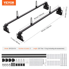 Bostome universal truck roof ladder rack with two 60-inch crossbars and mounting hardware.