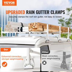 Adjustable van roof ladder rack with clamps, 800 lb capacity, 56.7-63 inch width.