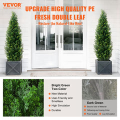 Two 5-foot artificial cedar topiary trees in pots with dense green foliage and sturdy bases.