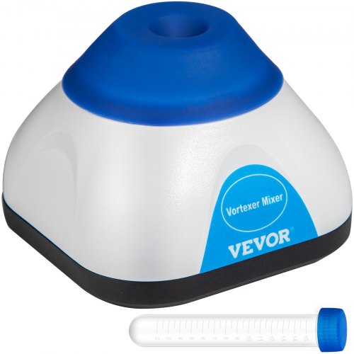 Compact Bostome Mini Vortex Mixer with blue silicone top and included 50ml test tube.