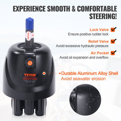 Black hydraulic outboard steering kit with blue top and aluminum alloy shell for boats up to 150HP