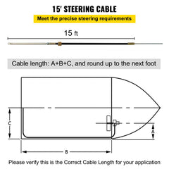 15-foot marine outboard steering system kit with a 13.5-inch anti-slip wheel and durable components.