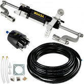 Bostome hydraulic steering kit with helm pump, cylinder, 20ft hoses, and accessories for 300HP outboard boats.
