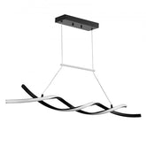 Black metal modern LED pendant light with adjustable height and dimmable color temperatures.