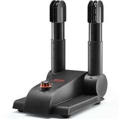 Black and orange foldable shoe and boot dryer with two tubes and adjustable timer.