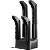 Black Bostome shoe dryer with four detachable orange tubes and timer on base.