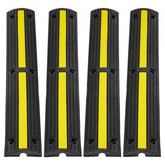 Four black rubber cable protector ramps with yellow stripes, each 39 inches long, in a pack.