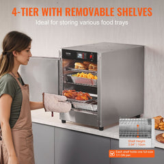 Four-tier food warmer with adjustable temperature and stainless steel construction.