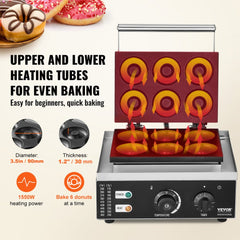 Bostome 1550W electric donut maker with 6-hole non-stick plates and temperature control.