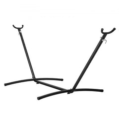 Black steel hammock stand with U-shaped arms and arched base for 9.5-12.6 ft hammocks.