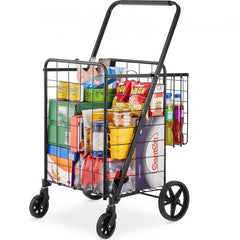 Bostome Folding Shopping Cart with double baskets and 360° swivel wheels for easy maneuverability.