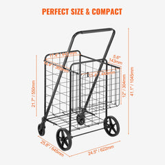Bostome folding shopping cart with double baskets and 360° swivel wheels for easy maneuvering.