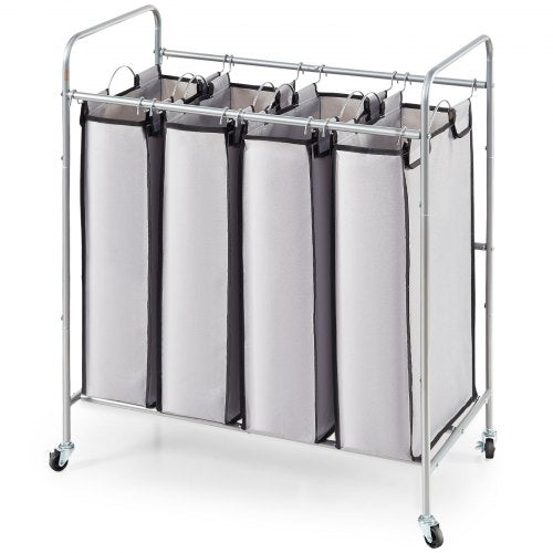Bostome 4-section laundry sorter cart with removable bags and rolling wheels for easy transport.