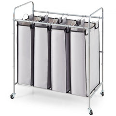 Bostome 4-section laundry sorter cart with removable bags and rolling wheels for easy transport.