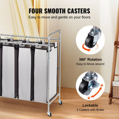 Bostome 4-section laundry sorter cart with removable bags and rolling wheels for easy transport.