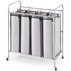 Bostome 4-section laundry sorter cart with removable bags and rolling wheels for easy transport.