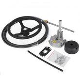 Bostome 12ft boat steering cable kit with 13.5-inch wheel and rotary helm for smooth steering.