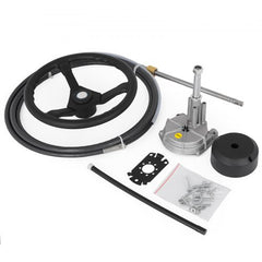 Bostome 12ft boat steering cable kit with 13.5-inch wheel and rotary helm for smooth steering.
