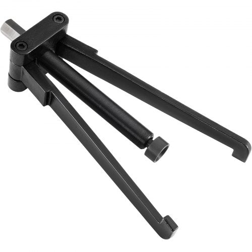 Steel bearing carrier puller with adjustable arms for marine engine maintenance.