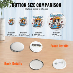 500 sets of 1-inch button badge parts with metal covers and plastic bottoms for crafting.