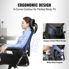 Bostome Ergonomic Office Chair with adjustable lumbar support and headrest in black mesh.