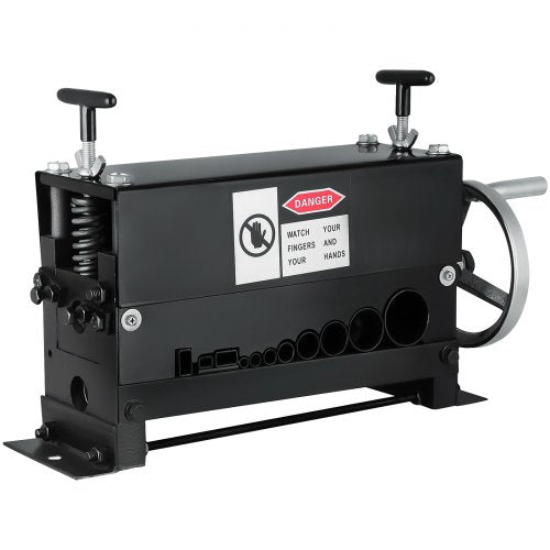 Manual wire stripping machine with 11 channels for wires 1.5mm to 38mm, featuring durable blades.