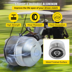 Aluminum Yamaha G2-G22 drive clutch with cooling fins and metal finished surface, 1985+ models.