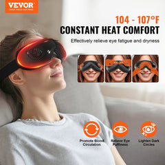 Bostome heated eye massager with 5 modes, Bluetooth music, and 180° foldable design shown on model.