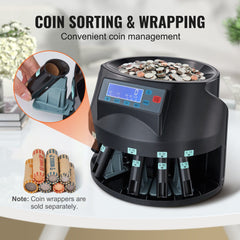 Bostome USD Coin Sorter with LCD display, sorting 300 coins per minute for various denominations.