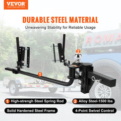 Bostome 1500 lbs weight distribution hitch with sway control, featuring steel frame and hitch ball on a truck.