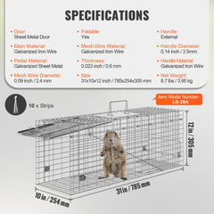 31-inch folding galvanized iron cage trap for safely capturing small animals.