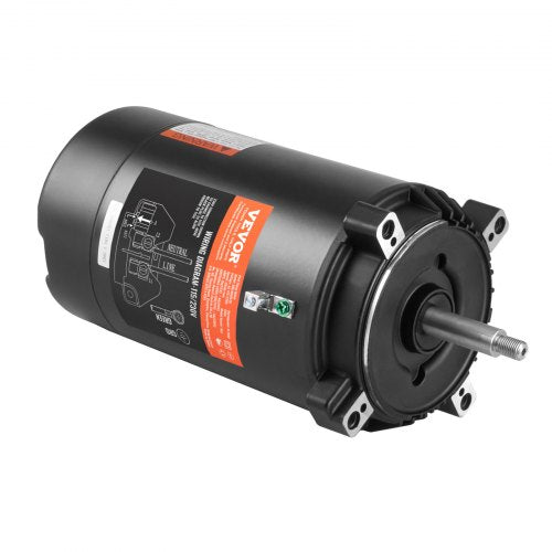 Black 0.75 HP pool pump motor with 56J frame, 115/230V, 3450 RPM, and orange accents.