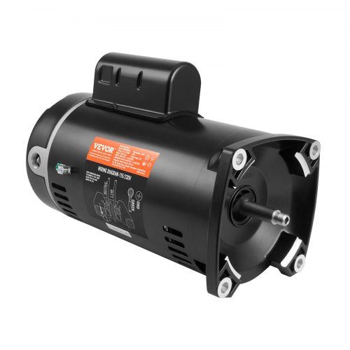 Black 1 HP Bostome pool pump motor with 56Y frame, dual voltage, and 3450 RPM.