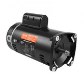 Black 1 HP Bostome pool pump motor with 56Y frame, dual voltage, and 3450 RPM.