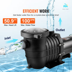 Bostome 1.5 HP above ground pool pump with a corrosion-resistant shell and detachable filter basket.